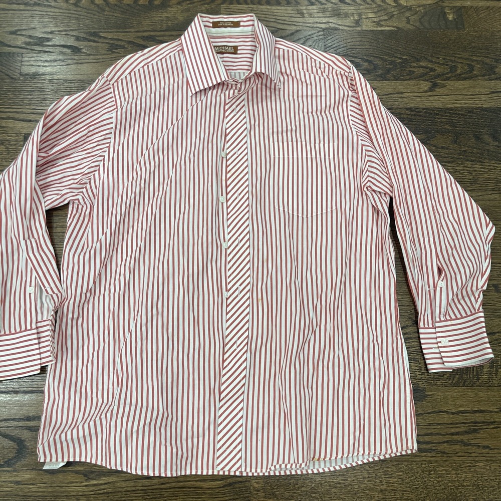 Vintage Michael Kors Shirt Mens XL‎ Red Striped Collared Long Sleeve